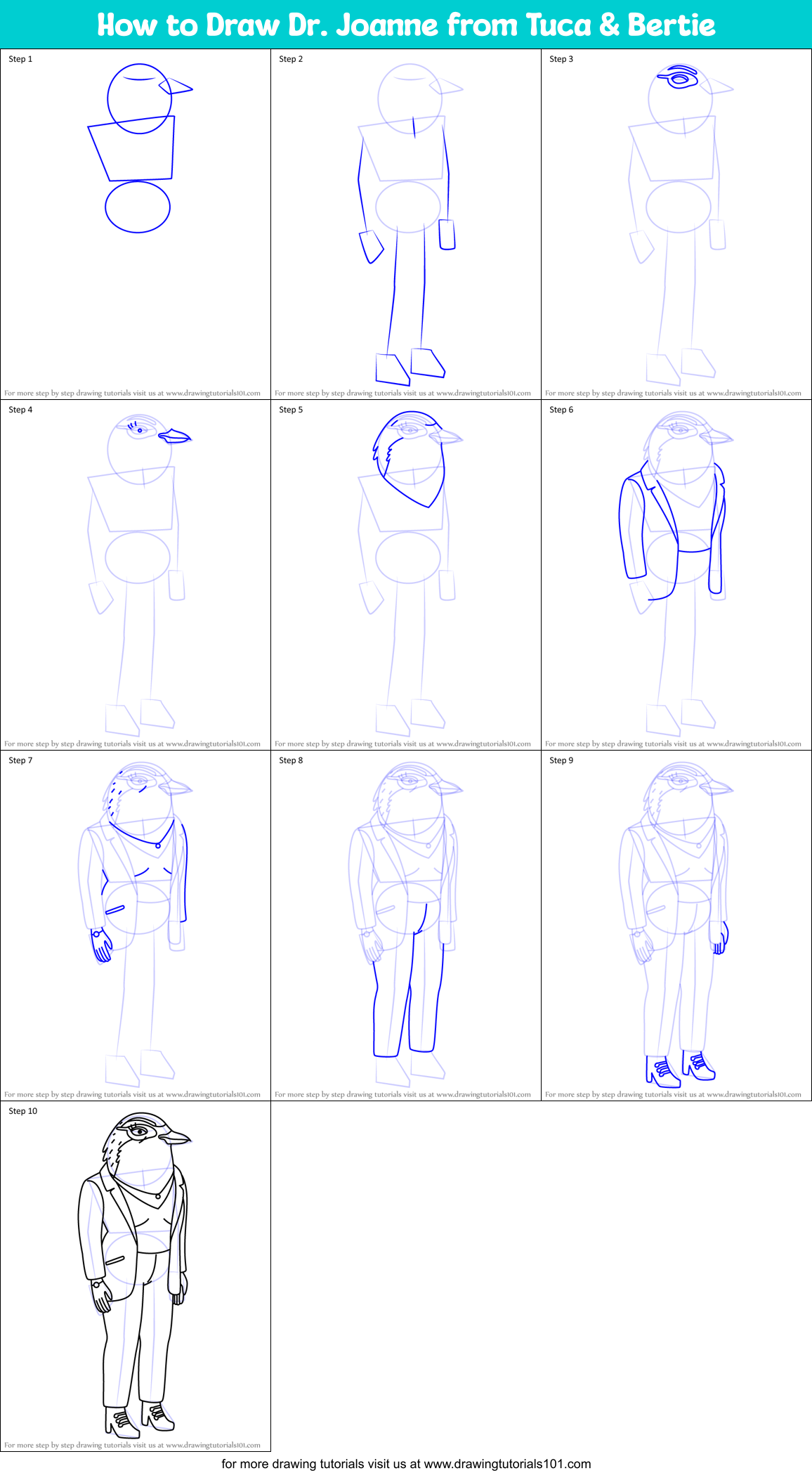 How to Draw Dr. Joanne from Tuca & Bertie Printable Step by Step