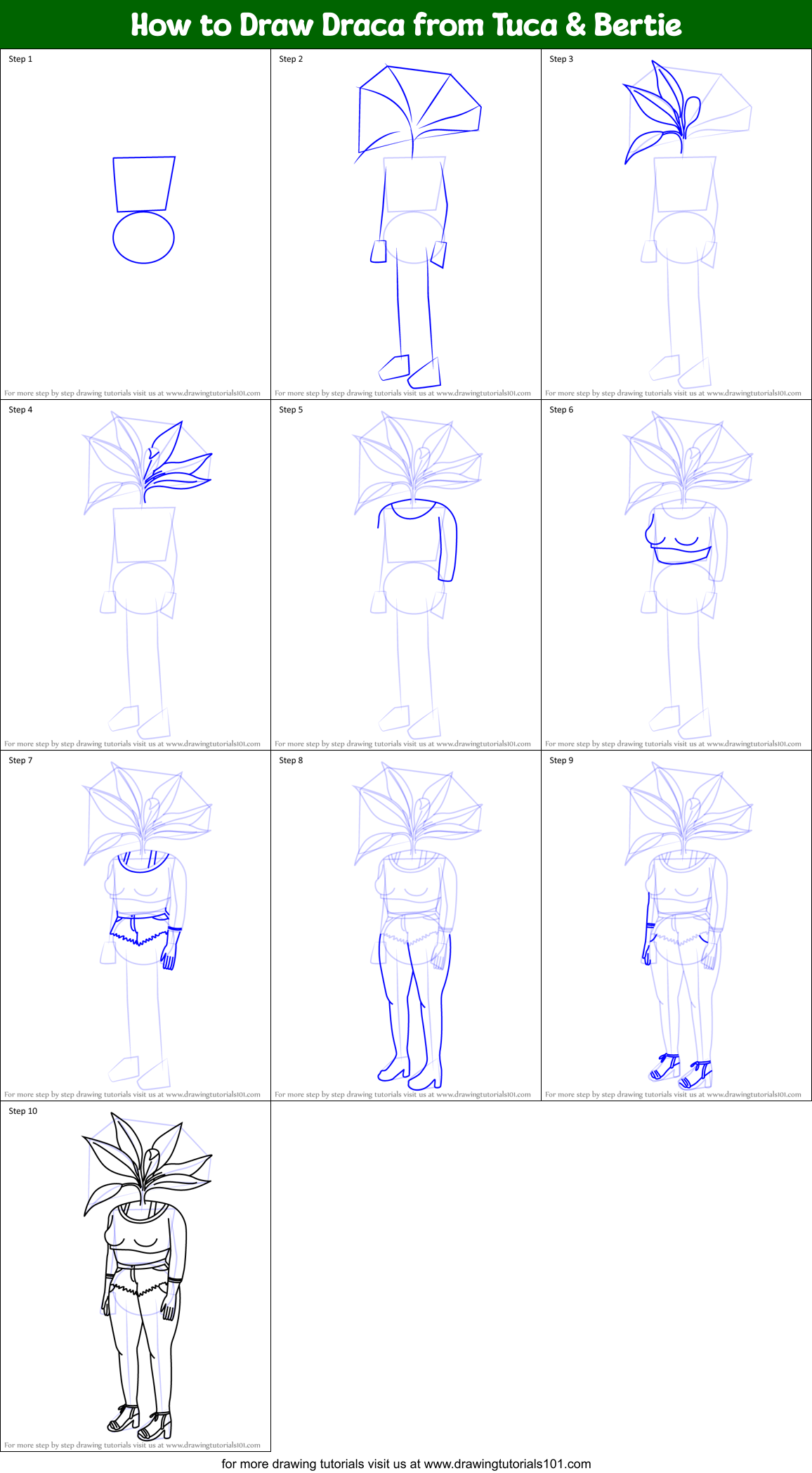 How to Draw Draca from Tuca & Bertie Printable Step by Step