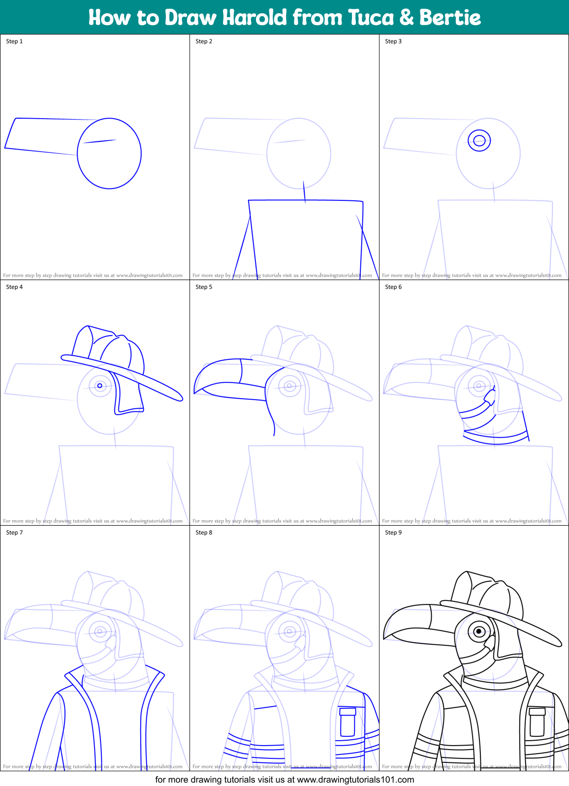 How to Draw Harold from Tuca & Bertie Printable Step by Step