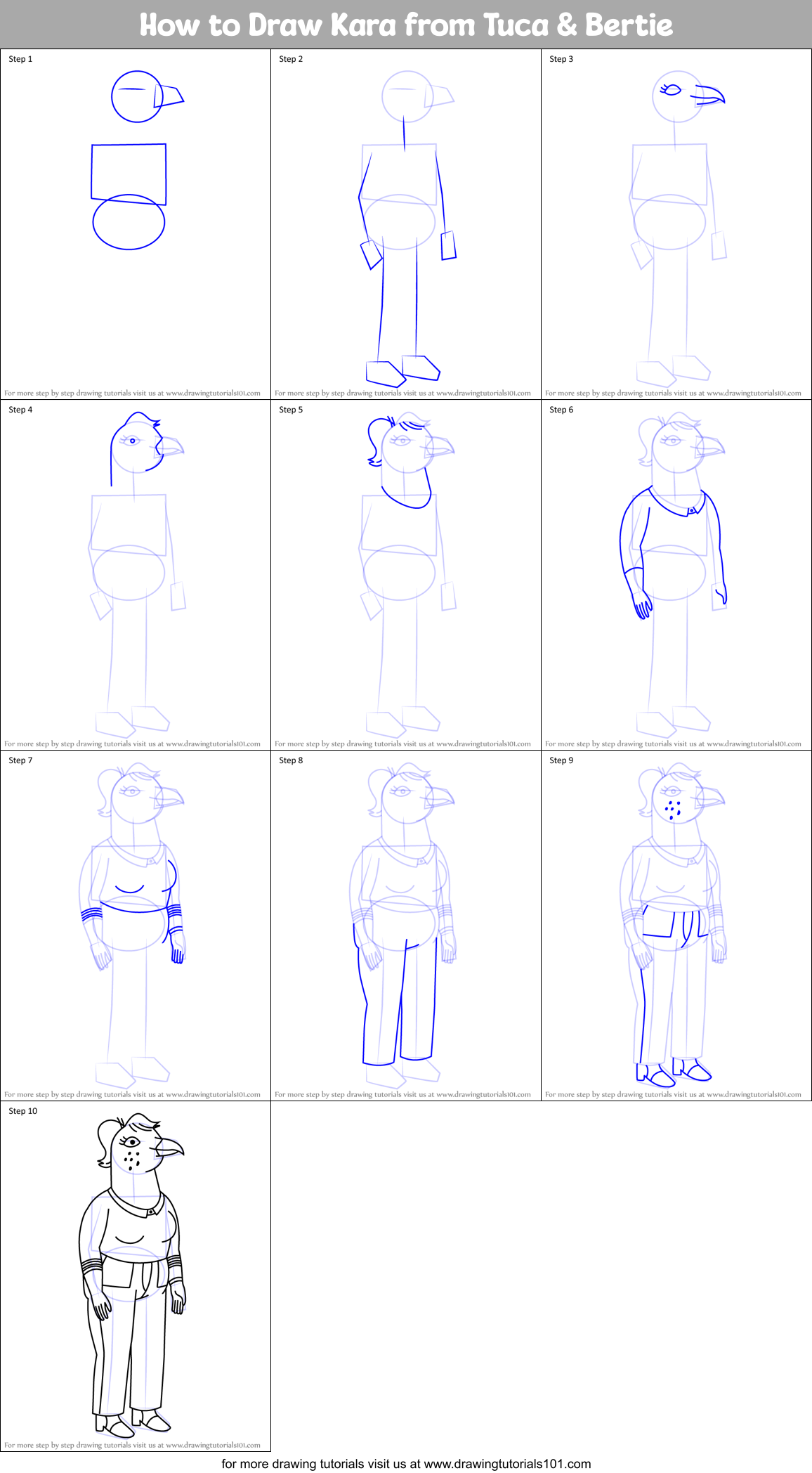 How to Draw Kara from Tuca & Bertie Printable Step by Step
