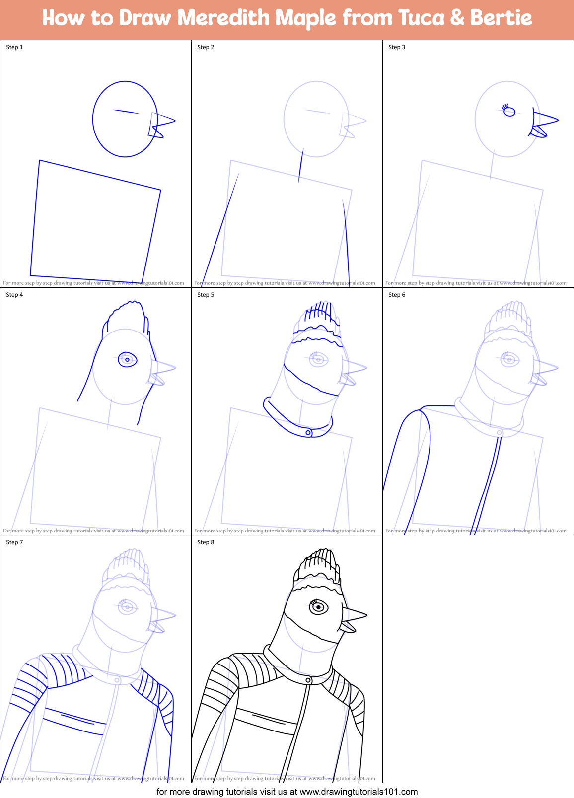 How to Draw Meredith Maple from Tuca & Bertie Printable Step by Step