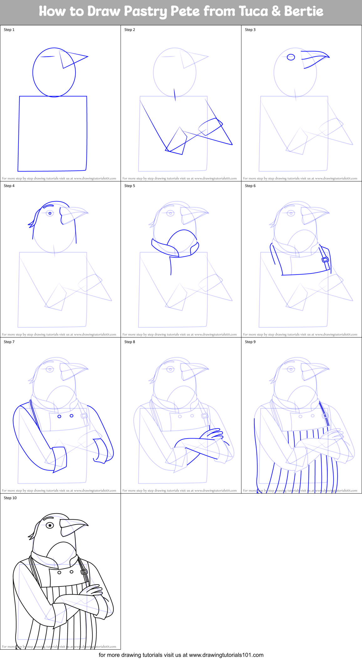 How to Draw Pastry Pete from Tuca & Bertie Printable Step by Step