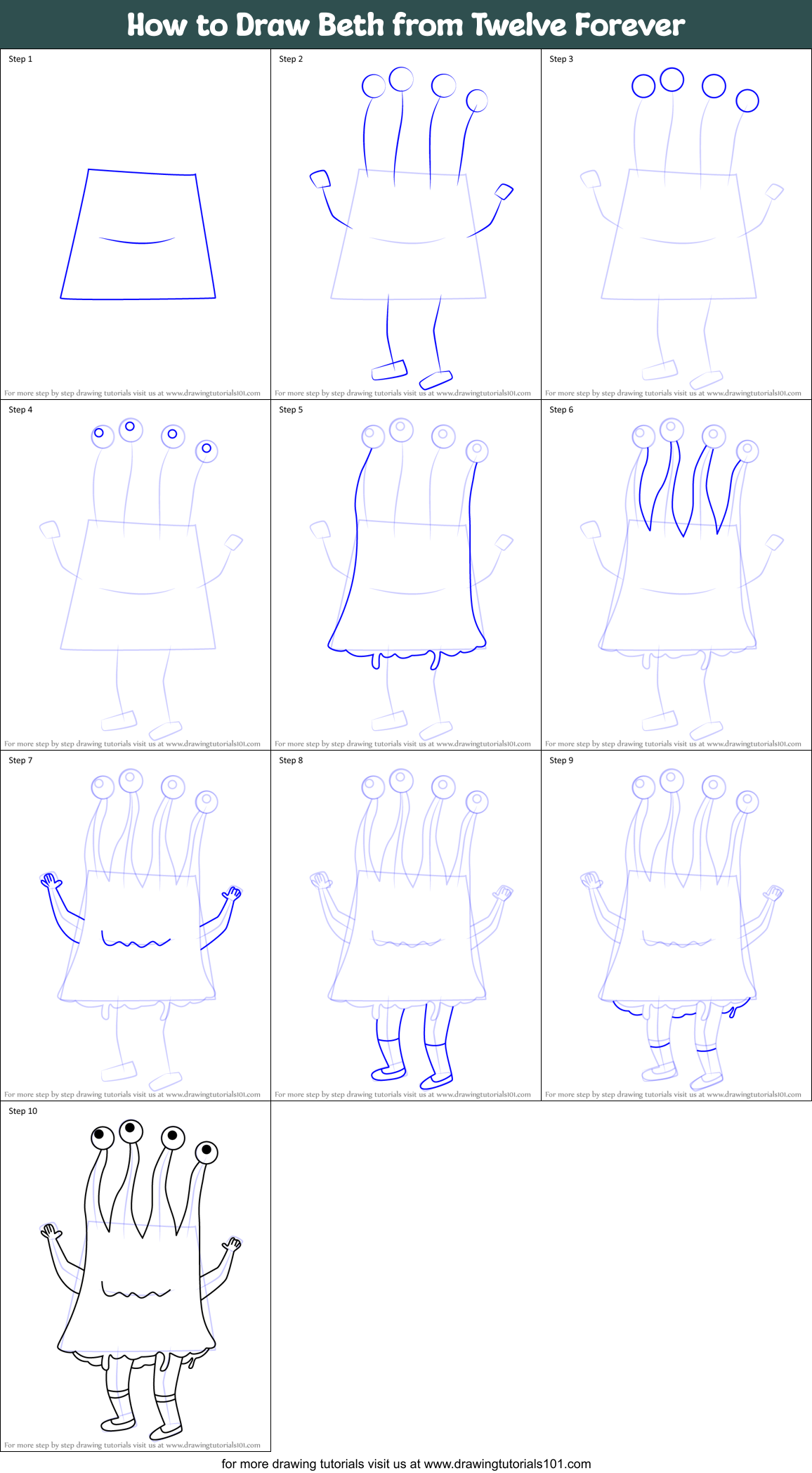 How to Draw Beth from Twelve Forever Printable Step by Step