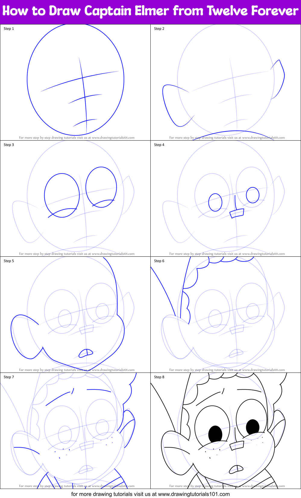 How to Draw Captain Elmer from Twelve Forever Printable Step by Step