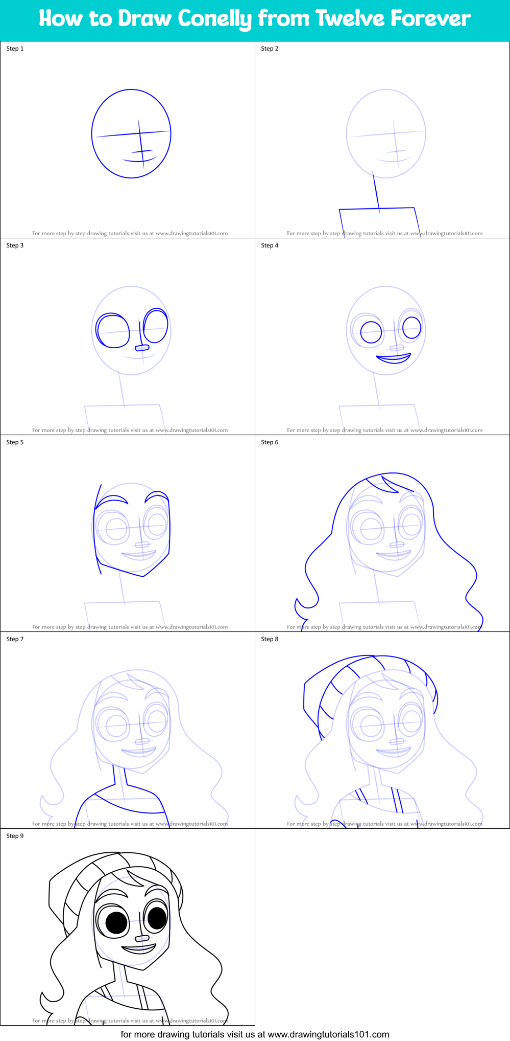 How to Draw Conelly from Twelve Forever Printable Step by Step
