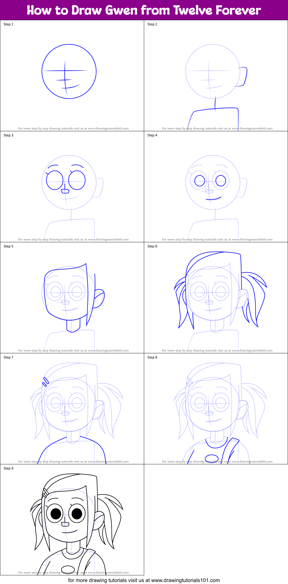 How to Draw Gwen from Twelve Forever Printable Step by Step