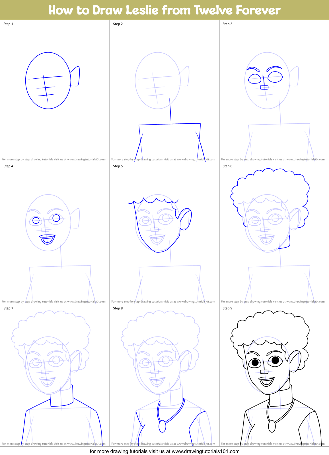 How to Draw Leslie from Twelve Forever Printable Step by Step