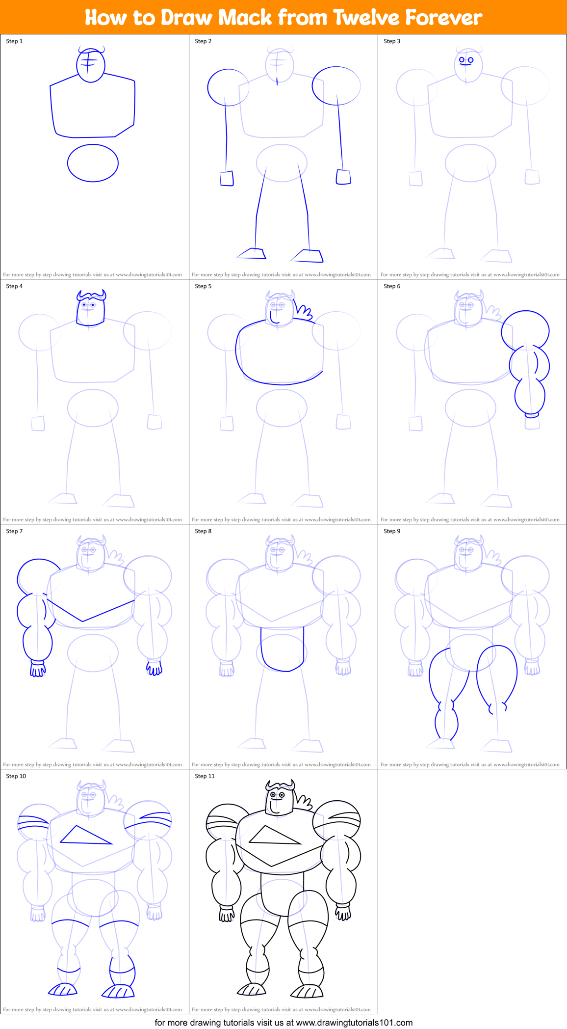 How to Draw Mack from Twelve Forever Printable Step by Step