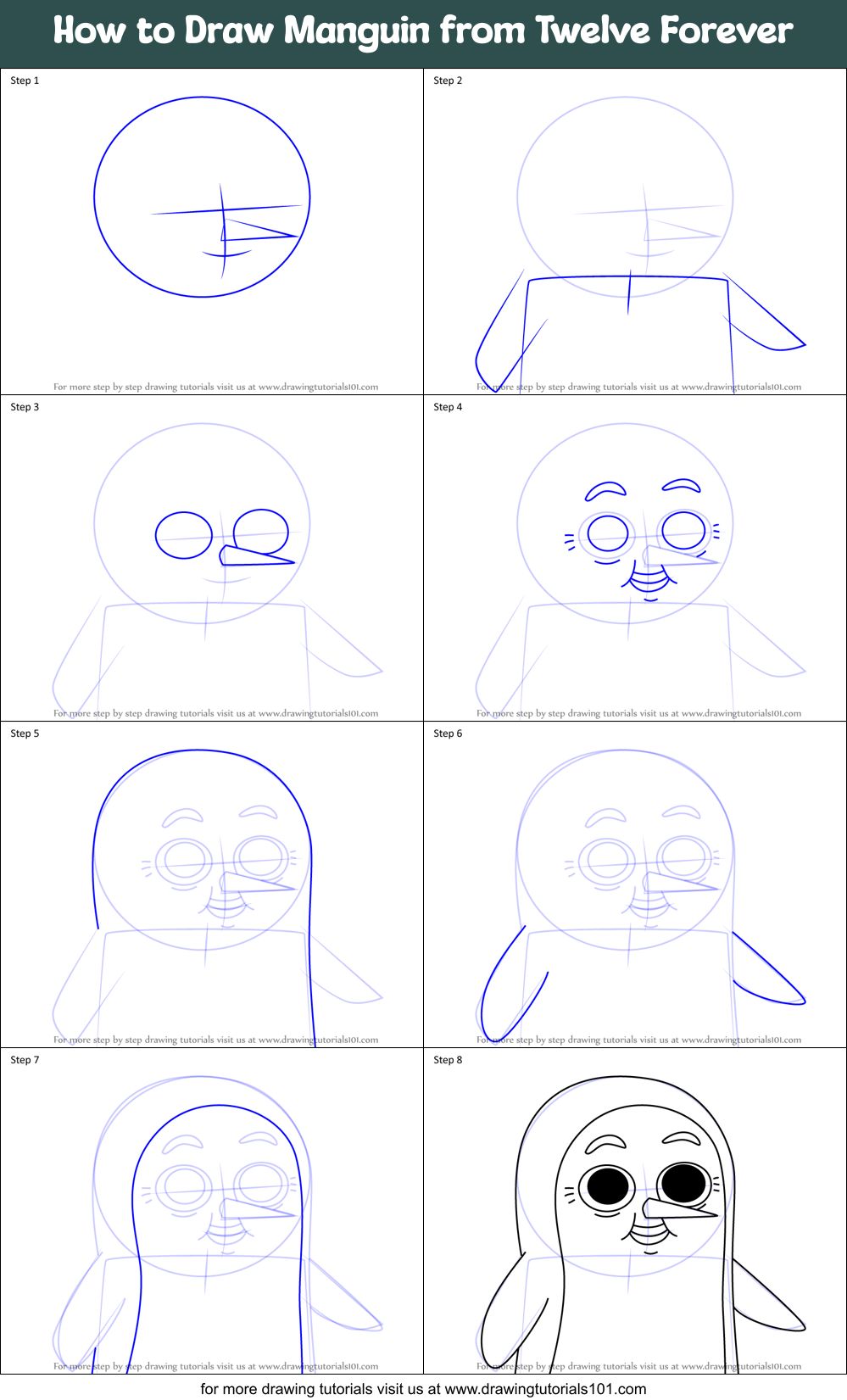How to Draw Manguin from Twelve Forever Printable Step by Step