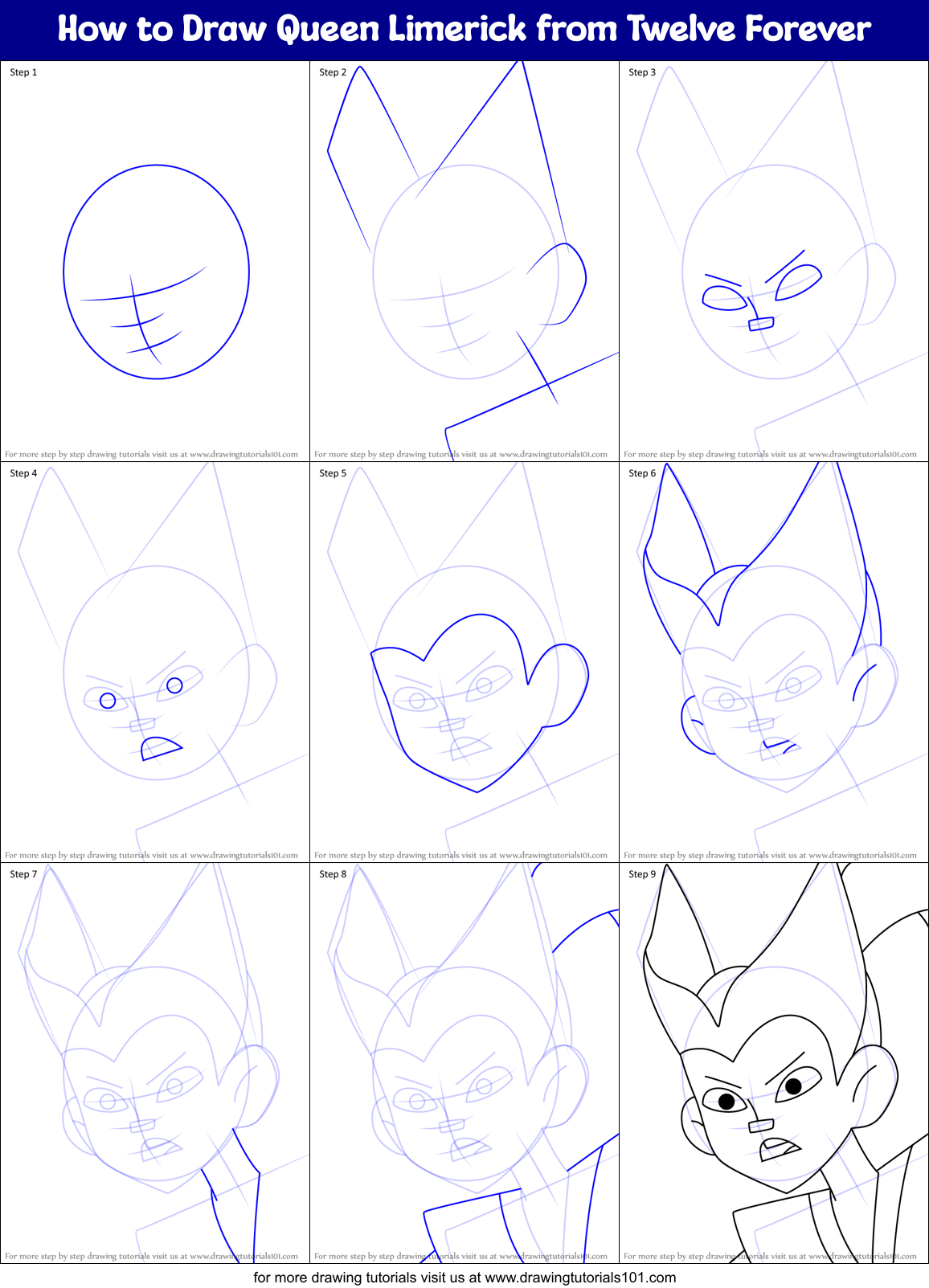 How to Draw Queen Limerick from Twelve Forever Printable Step by Step