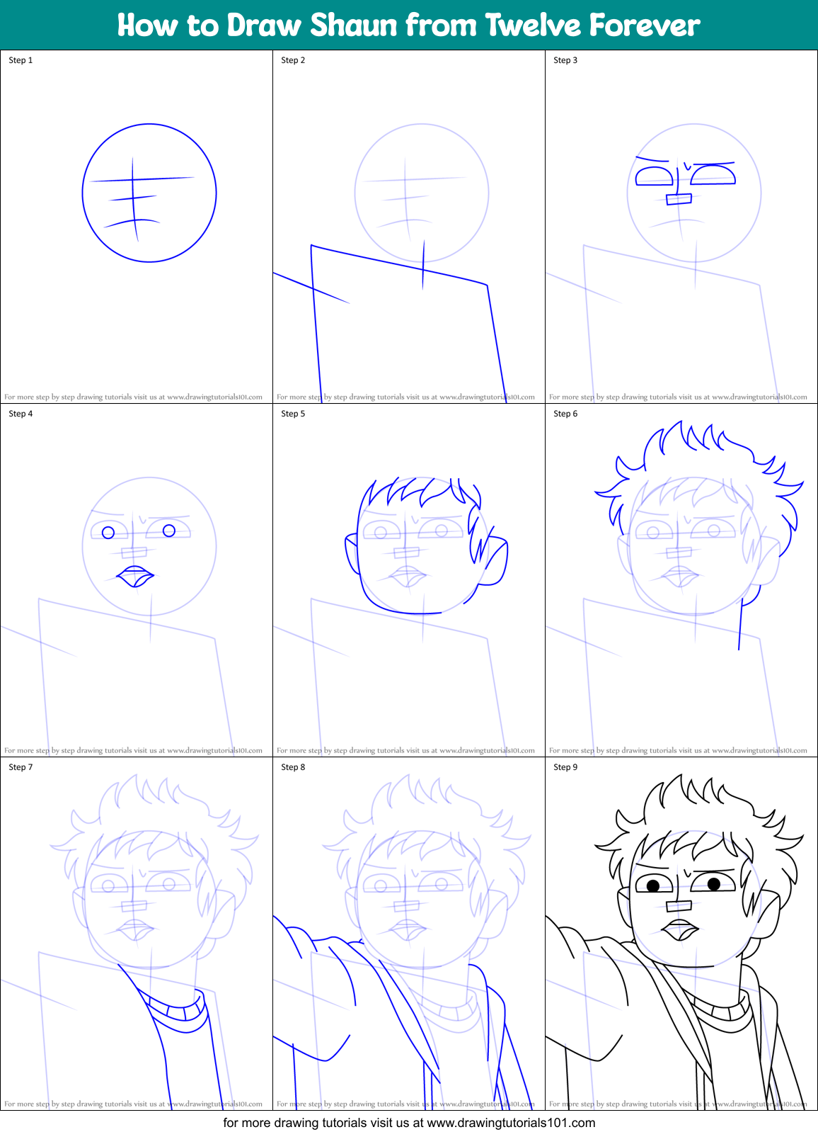 How to Draw Shaun from Twelve Forever Printable Step by Step