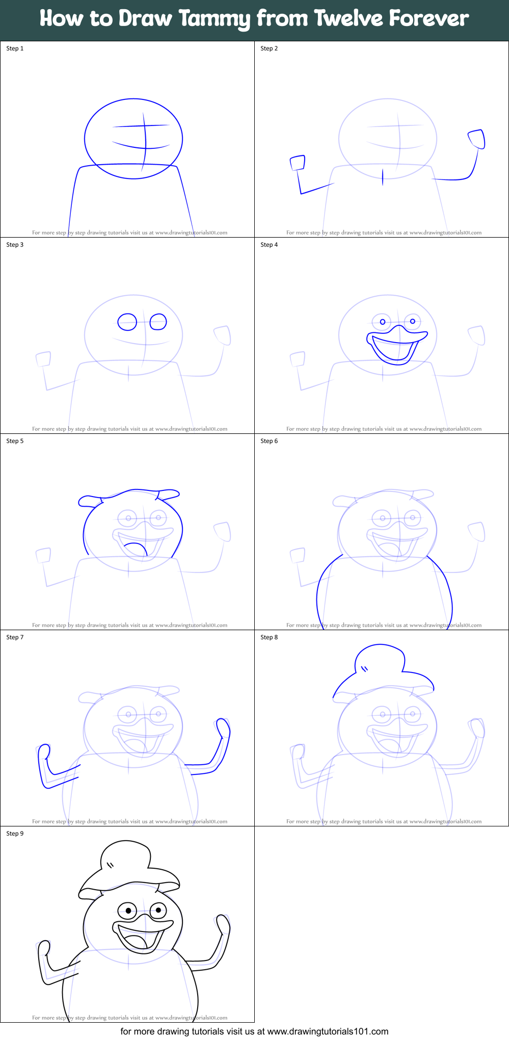 How to Draw Tammy from Twelve Forever Printable Step by Step