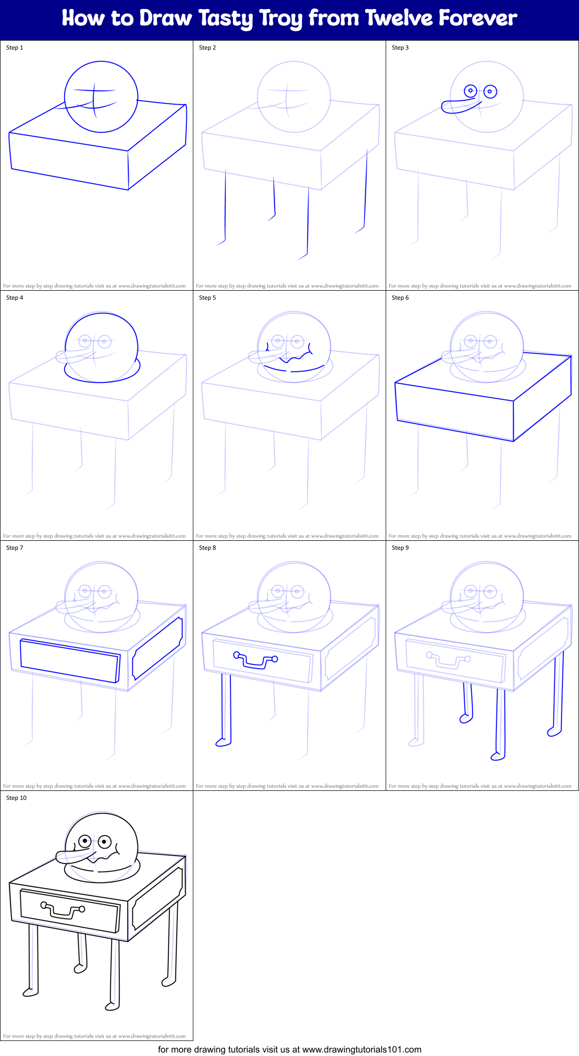 How to Draw Tasty Troy from Twelve Forever Printable Step by Step