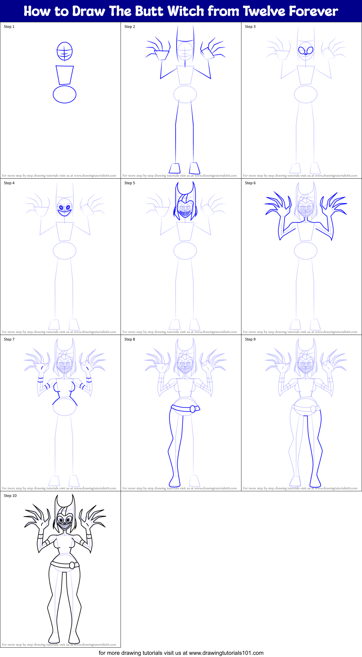 How to Draw The Butt Witch from Twelve Forever Printable Step by Step