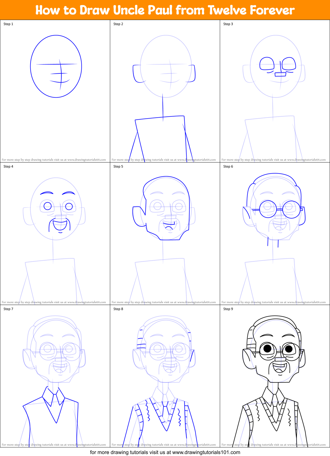How to Draw Uncle Paul from Twelve Forever Printable Step by Step