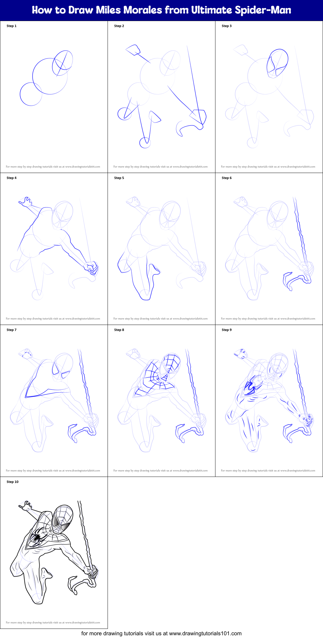 How to Draw Miles Morales from Ultimate Spider-Man printable step by