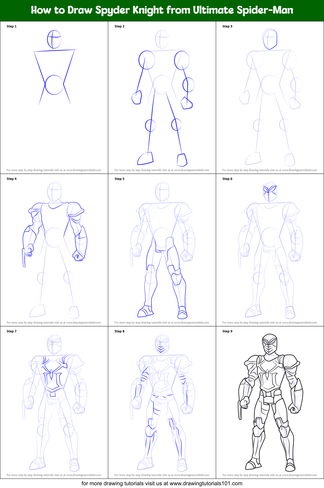 How to Draw Spyder Knight from Ultimate Spider-Man Printable Step by Step