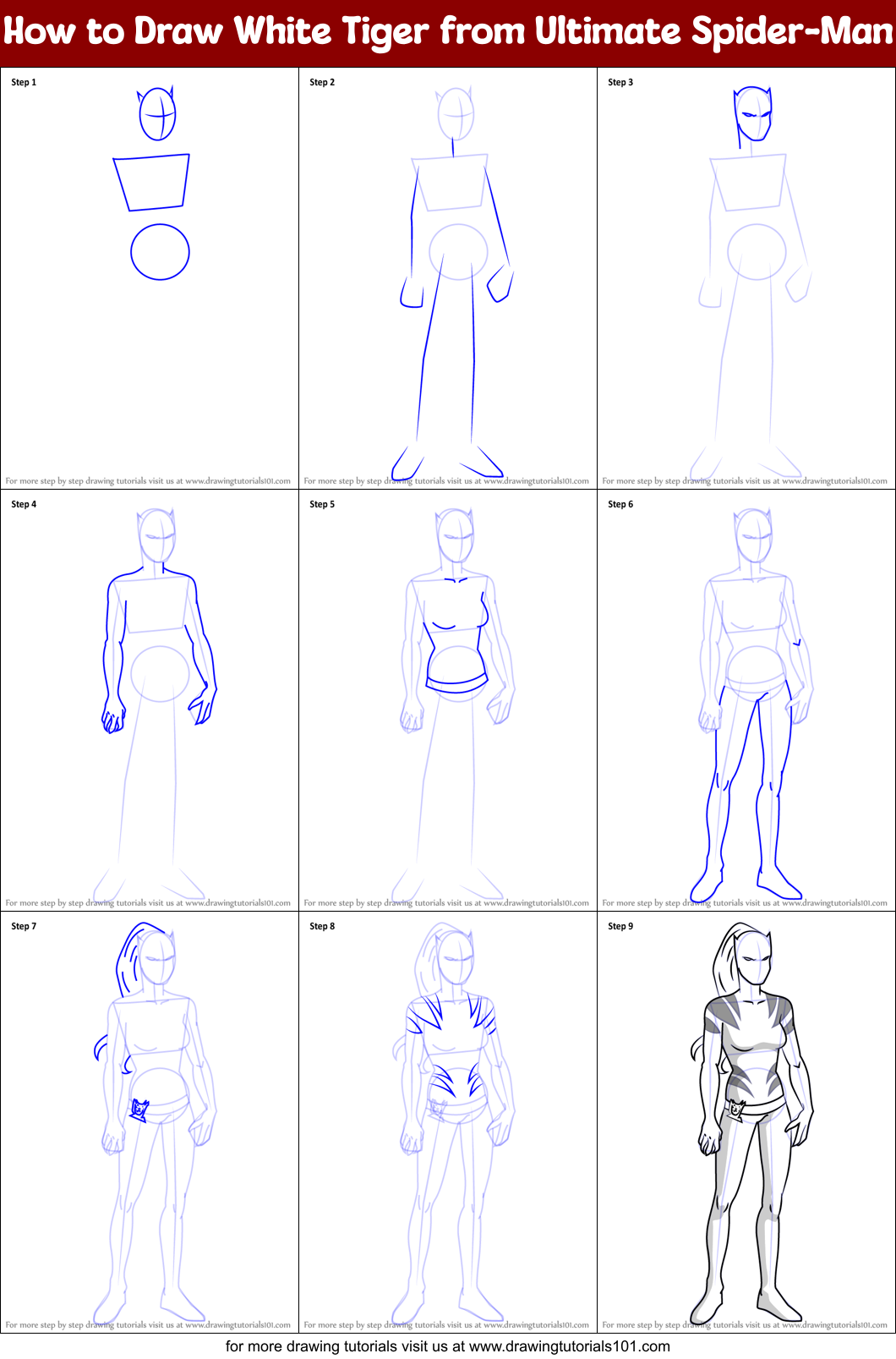 How to Draw White Tiger from Ultimate Spider-Man Printable Step by Step