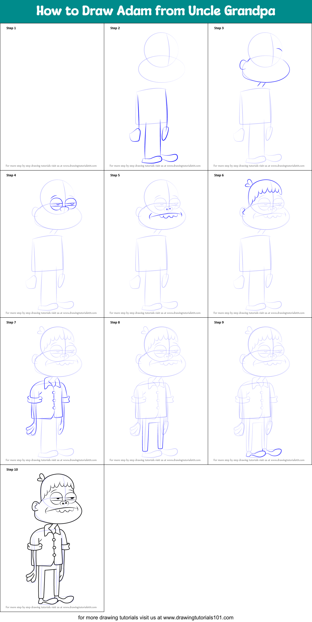 How to Draw Adam from Uncle Grandpa Printable Step by Step