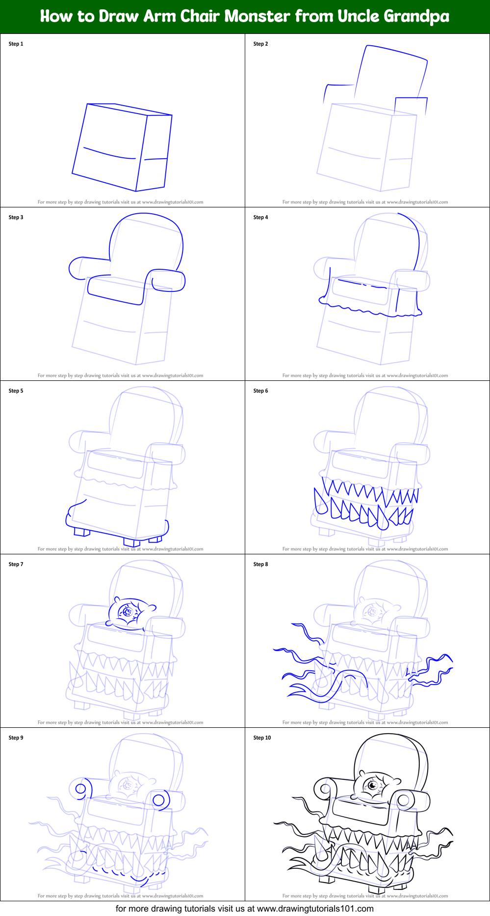 How to Draw Arm Chair Monster from Uncle Grandpa Printable Step by Step