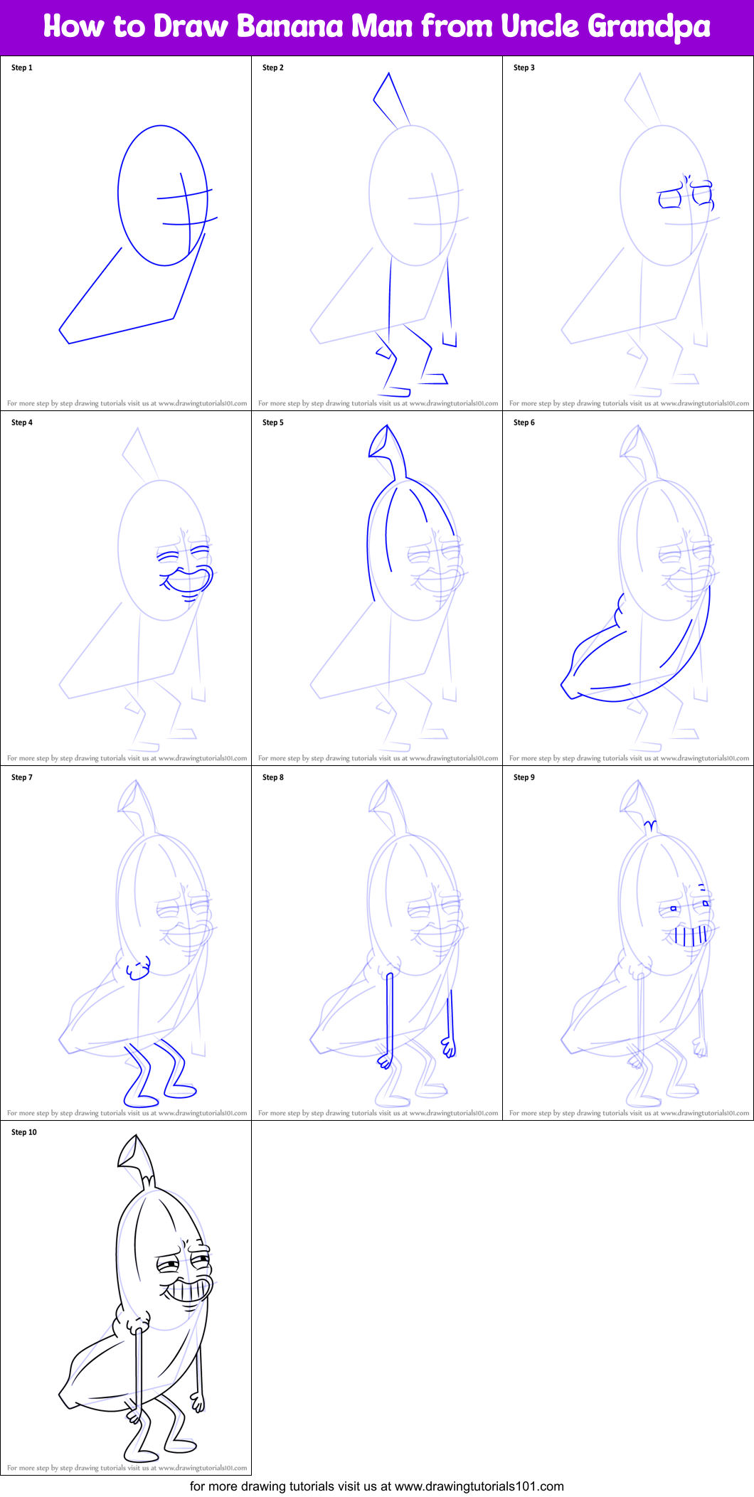 How to Draw Banana Man from Uncle Grandpa Printable Step by Step