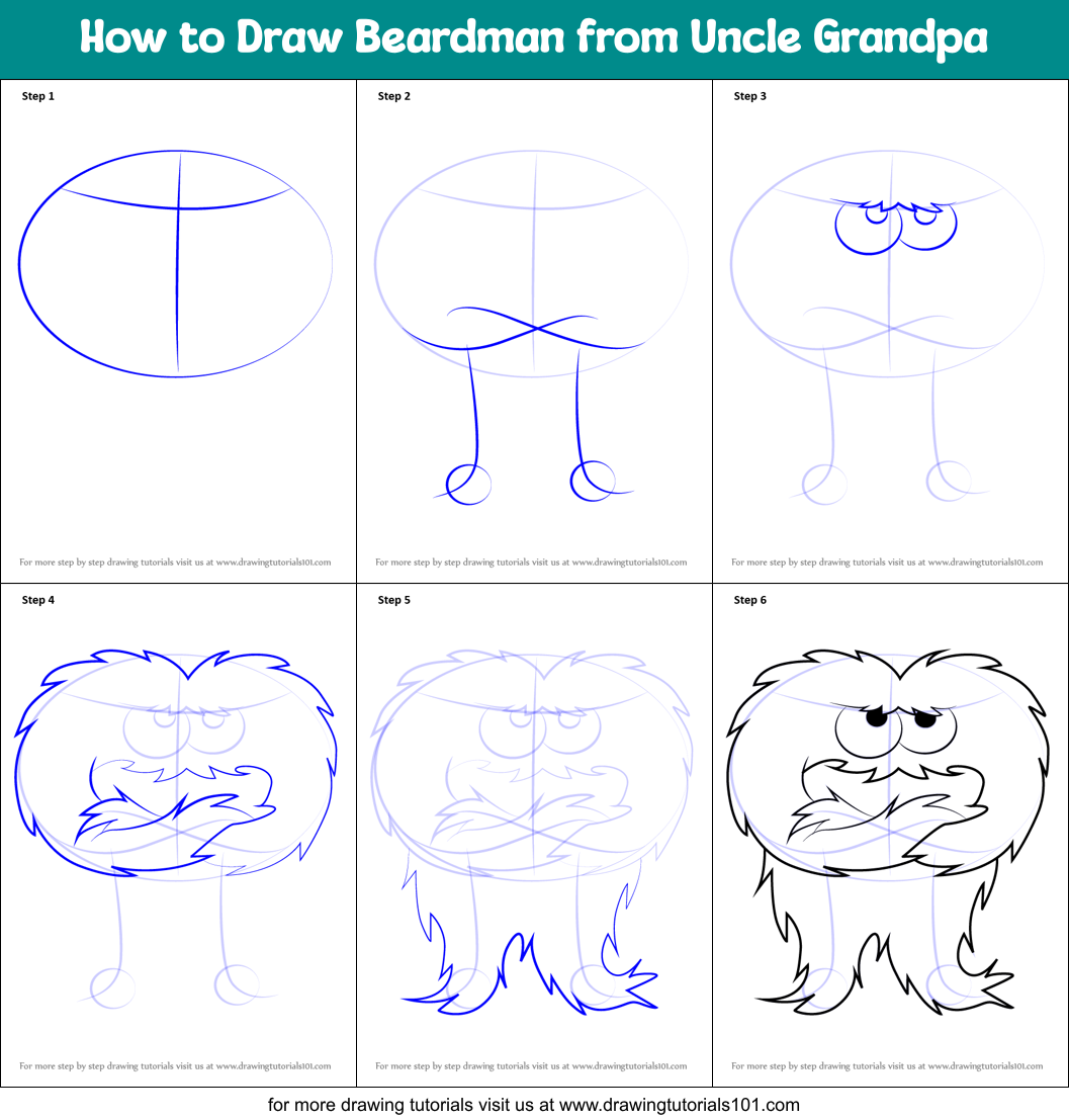 How to Draw Beardman from Uncle Grandpa Printable Step by Step