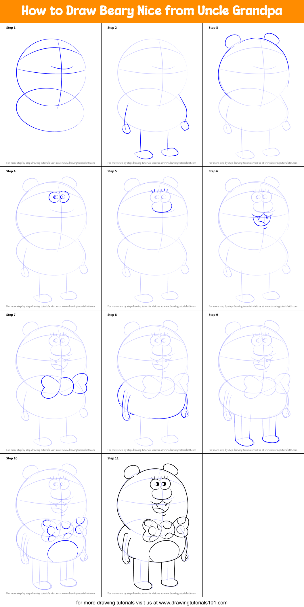 How to Draw Beary Nice from Uncle Grandpa Printable Step by Step
