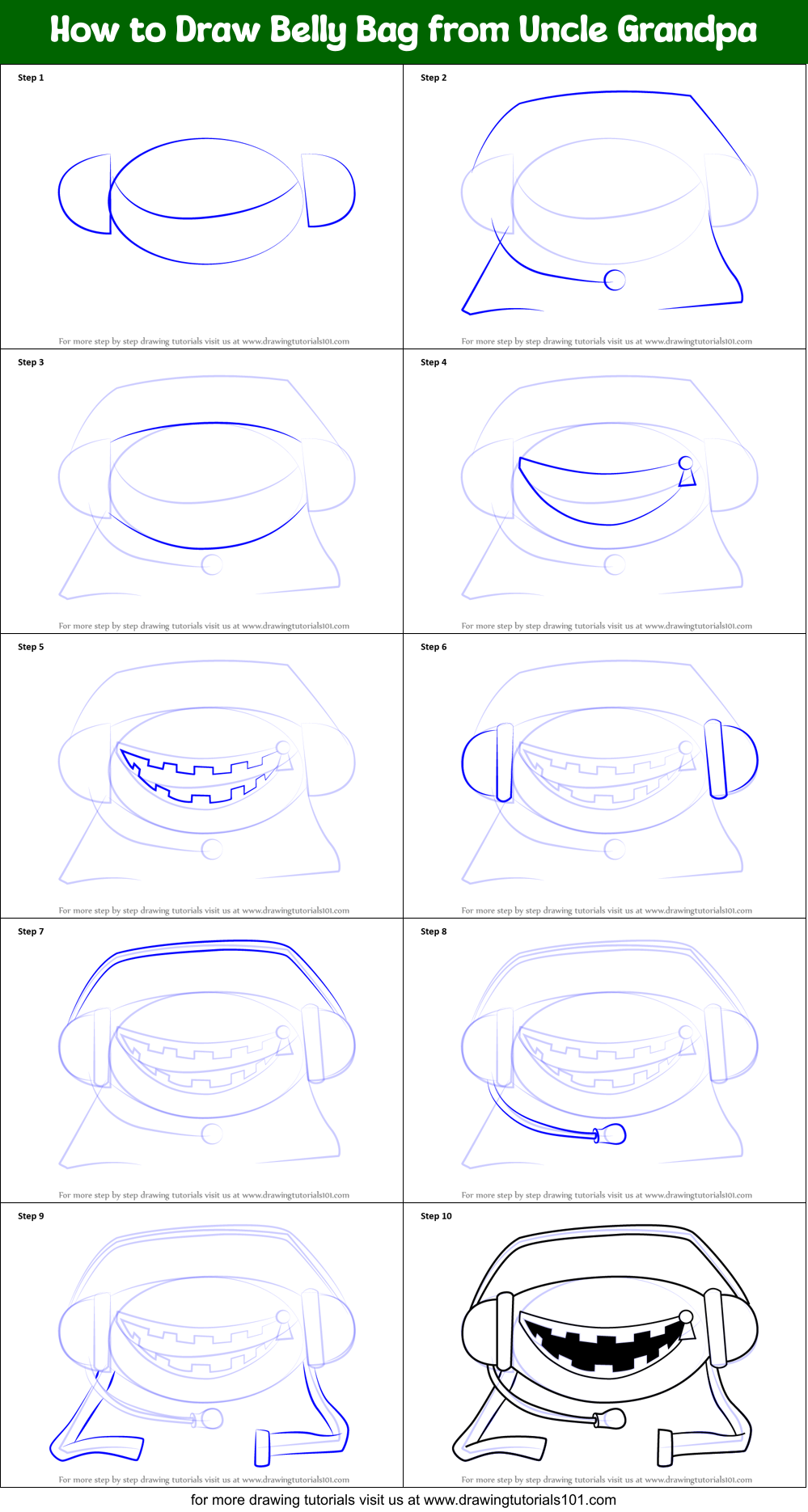 How to Draw Belly Bag from Uncle Grandpa Printable Step by Step