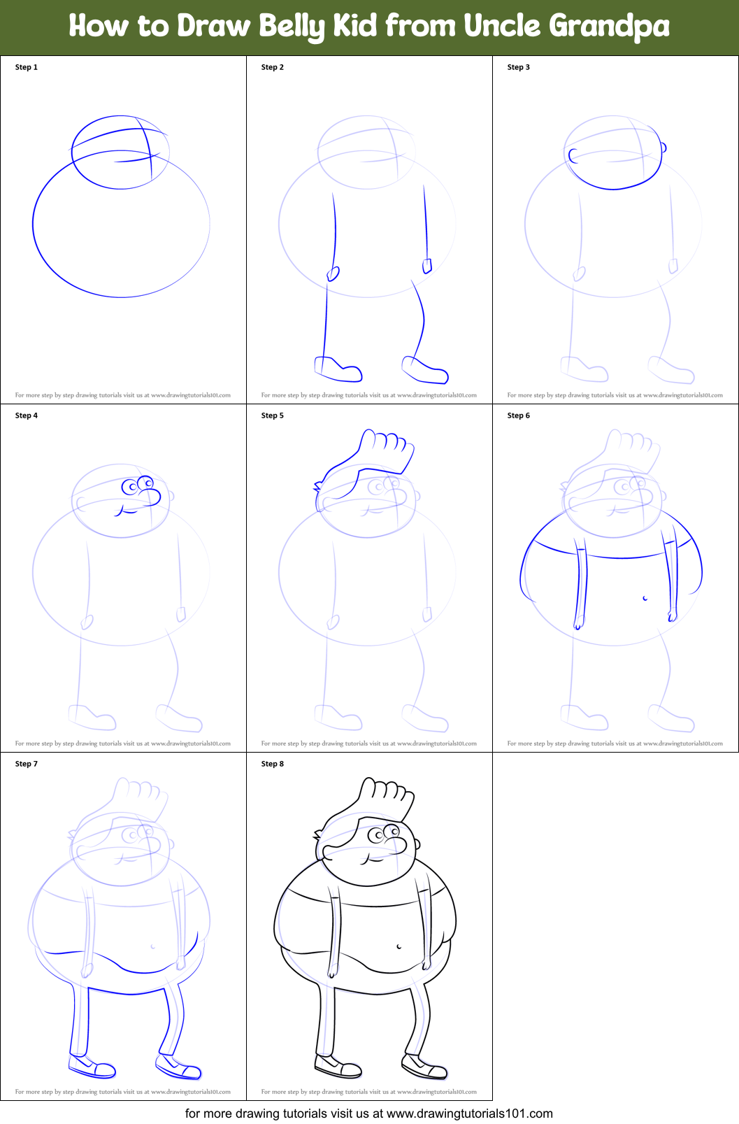 How to Draw Belly Kid from Uncle Grandpa Printable Step by Step