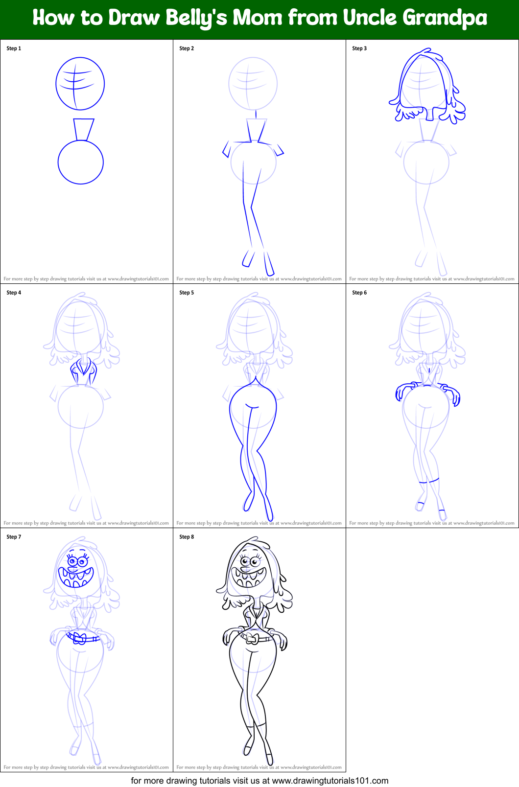 How to Draw Belly's Mom from Uncle Grandpa Printable Step by Step