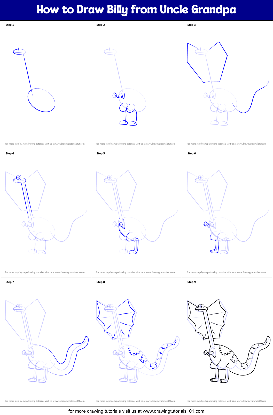 How to Draw Billy from Uncle Grandpa Printable Step by Step