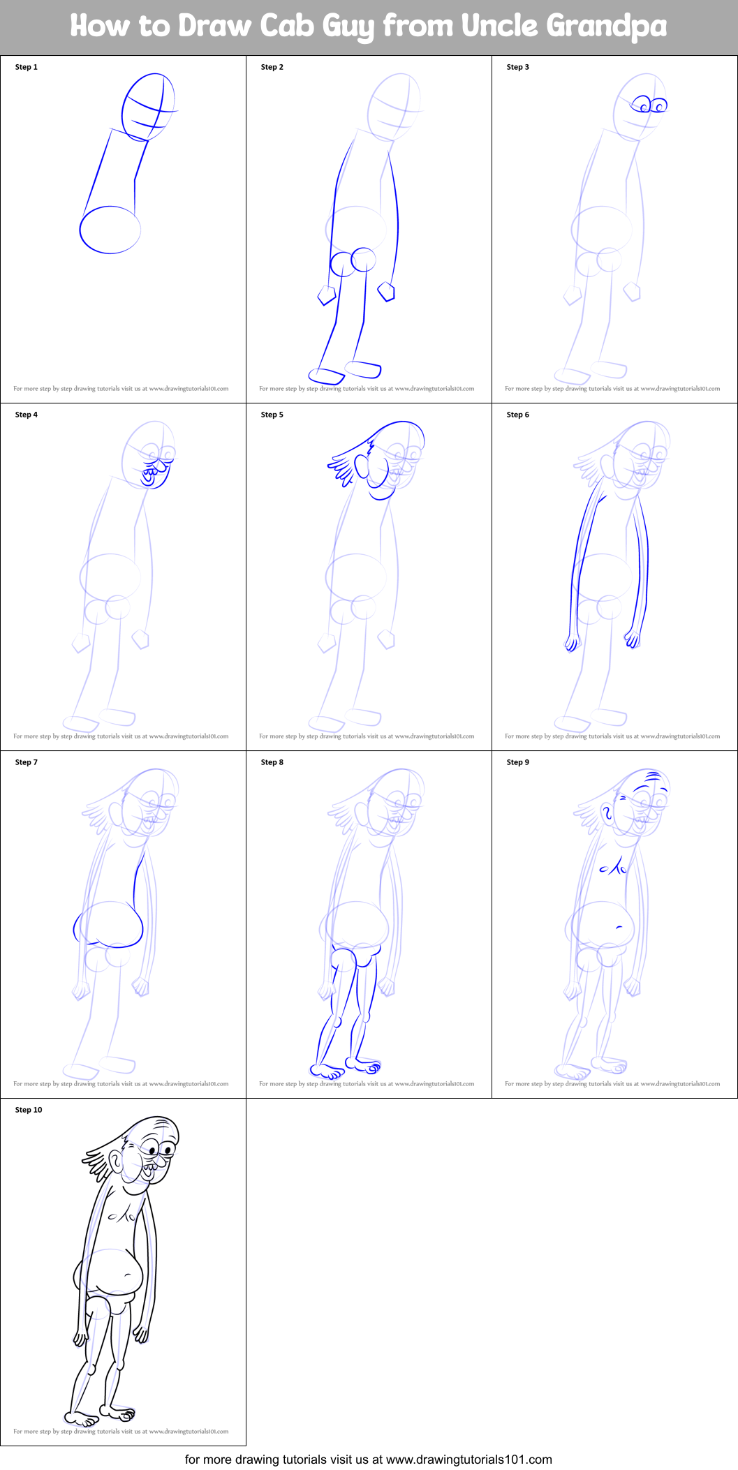 How to Draw Cab Guy from Uncle Grandpa Printable Step by Step