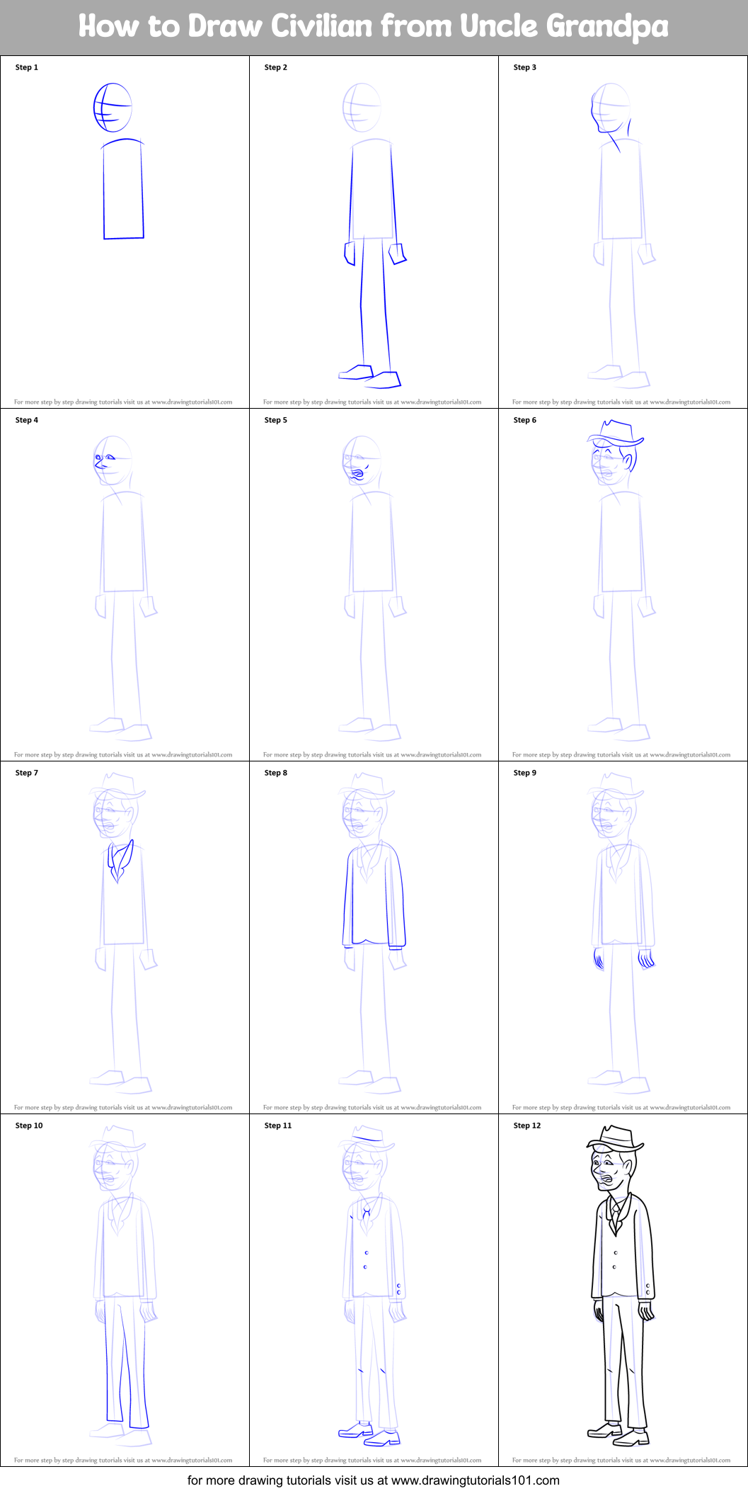 How to Draw Civilian from Uncle Grandpa Printable Step by Step