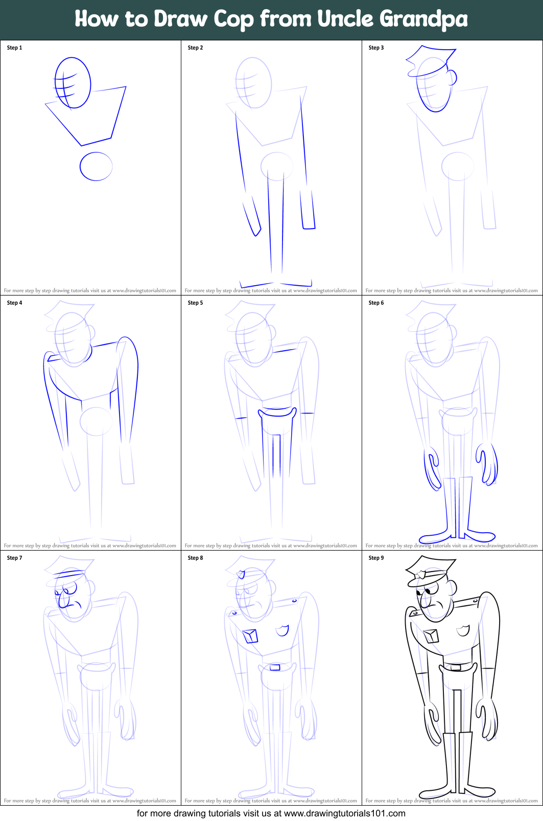 How to Draw Cop from Uncle Grandpa Printable Step by Step