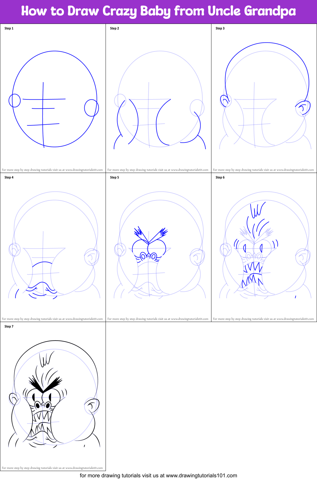 How to Draw Crazy Baby from Uncle Grandpa Printable Step by Step