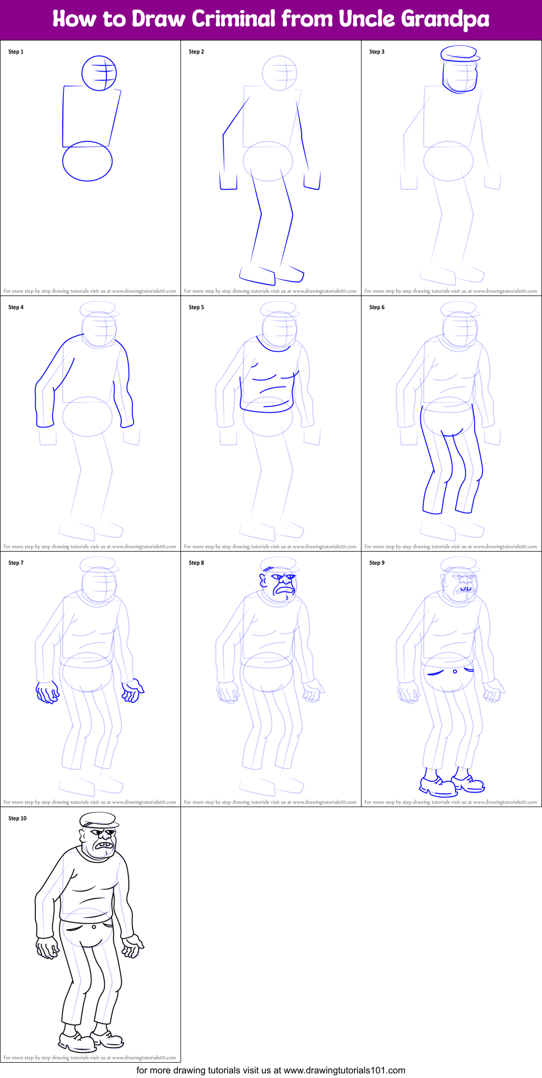 How to Draw Criminal from Uncle Grandpa Printable Step by Step