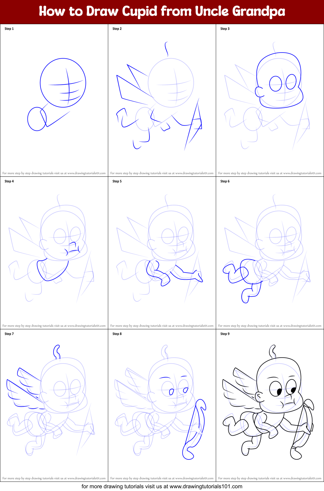 How to Draw Cupid from Uncle Grandpa Printable Step by Step