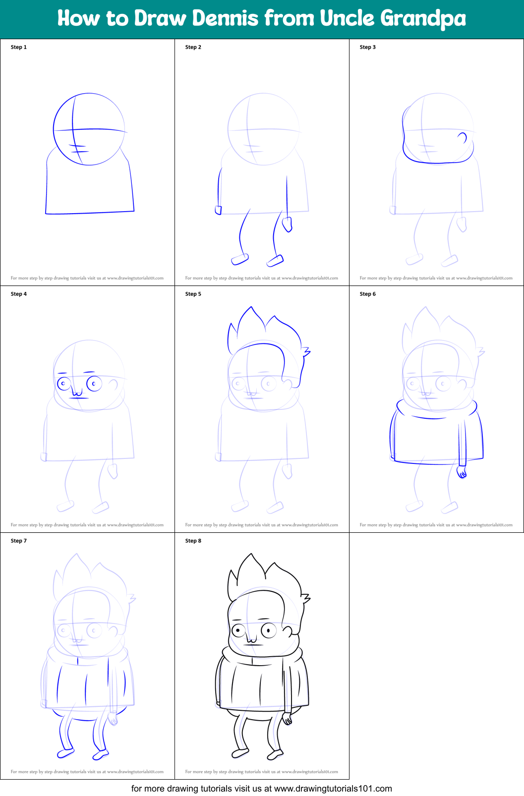 How to Draw Dennis from Uncle Grandpa Printable Step by Step