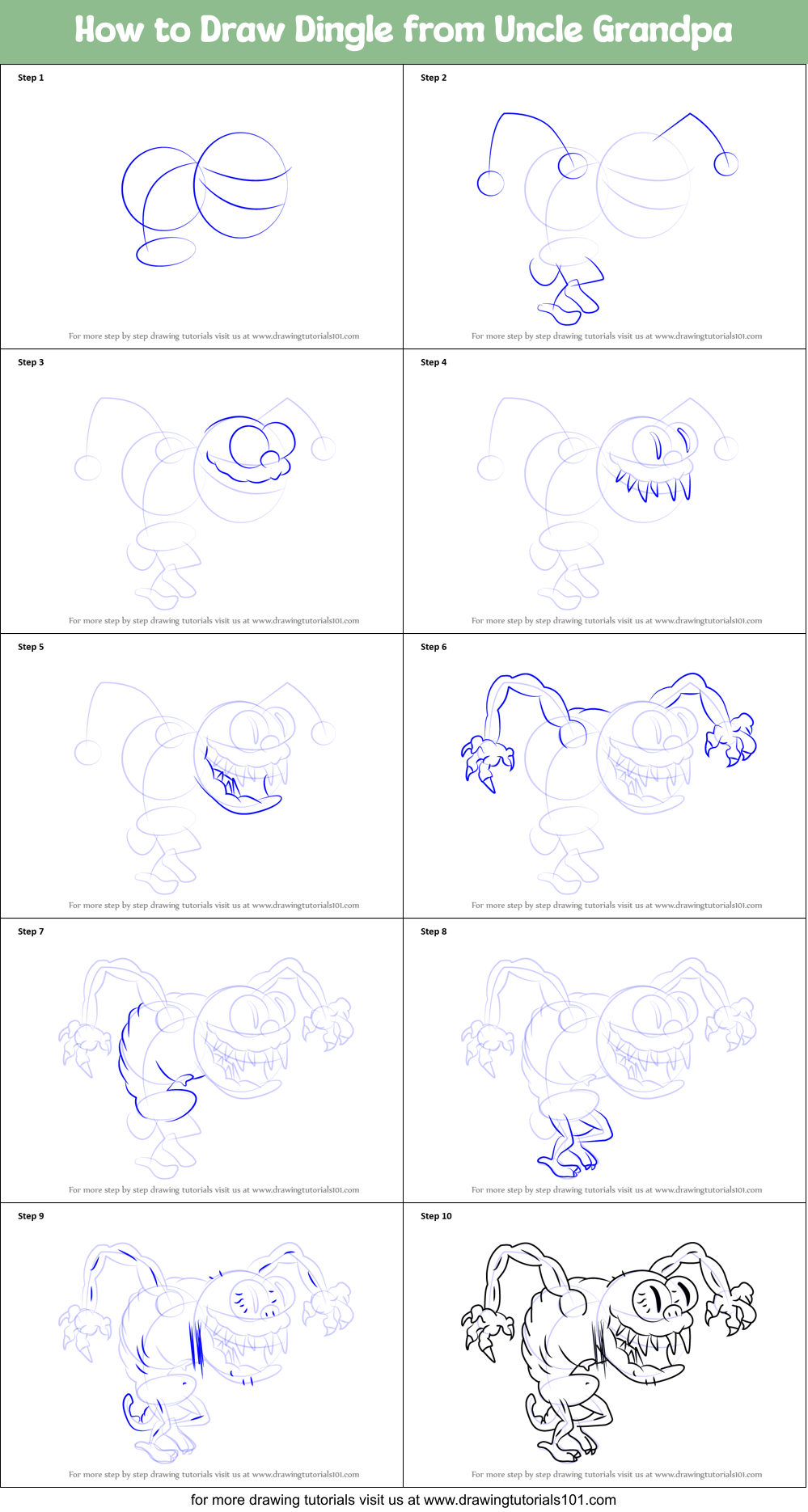 How to Draw Dingle from Uncle Grandpa Printable Step by Step