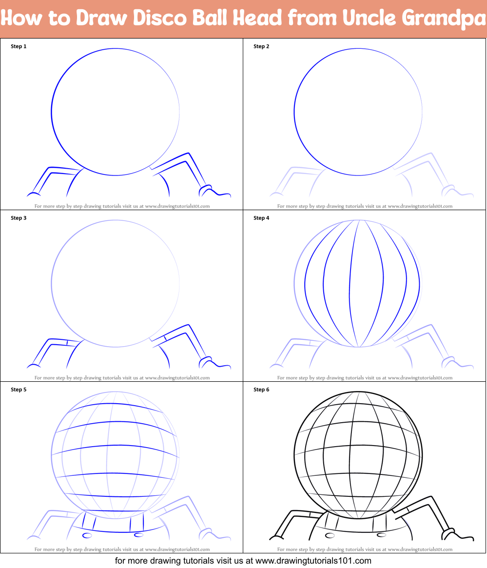 How To Draw Disco Ball Head From Uncle Grandpa Printable Step By