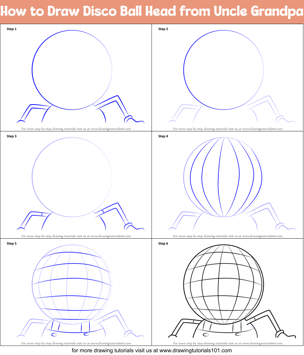 How to Draw Disco Ball Head from Uncle Grandpa Printable Step by Step