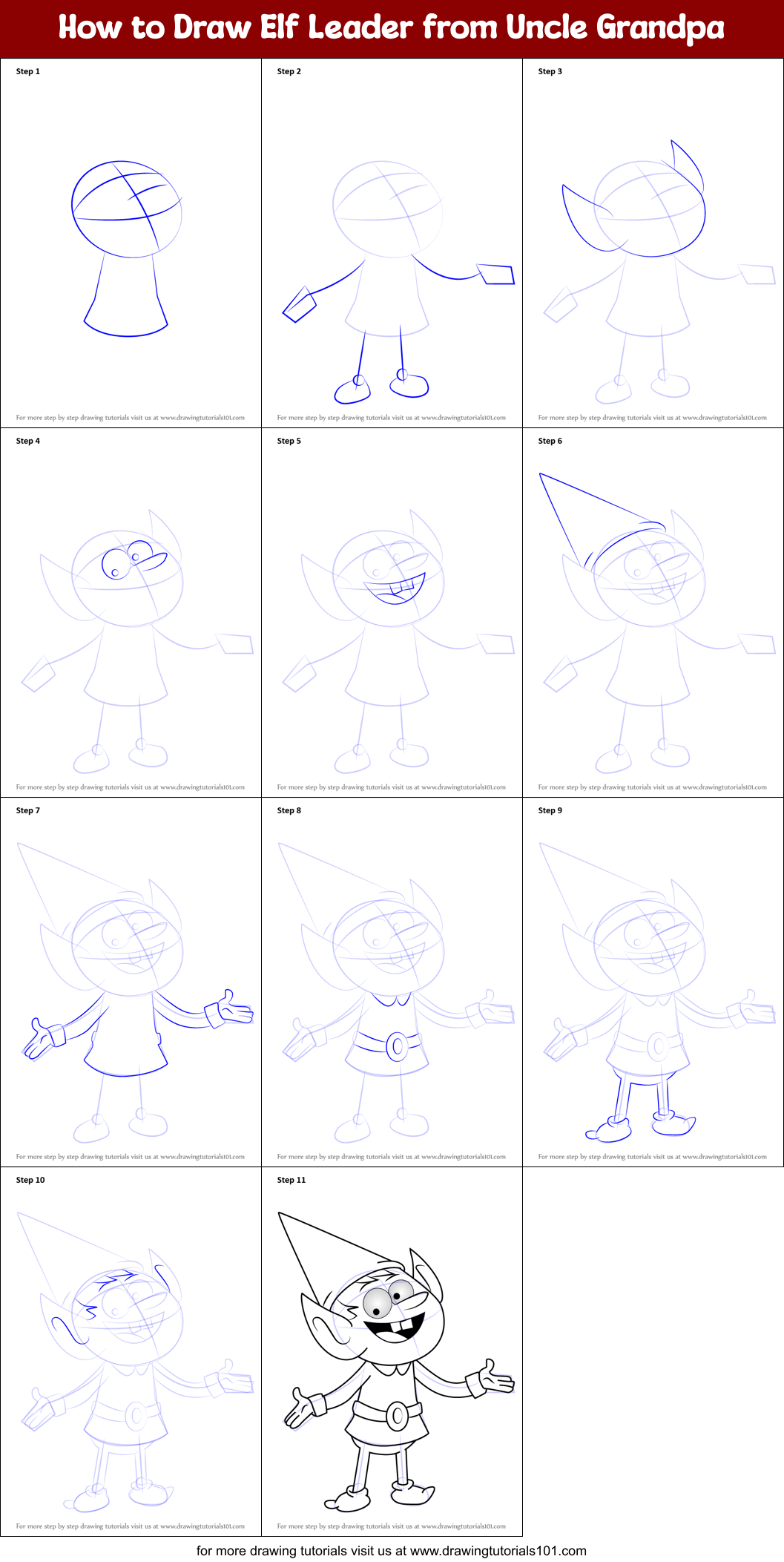 How to Draw Elf Leader from Uncle Grandpa Printable Step by Step