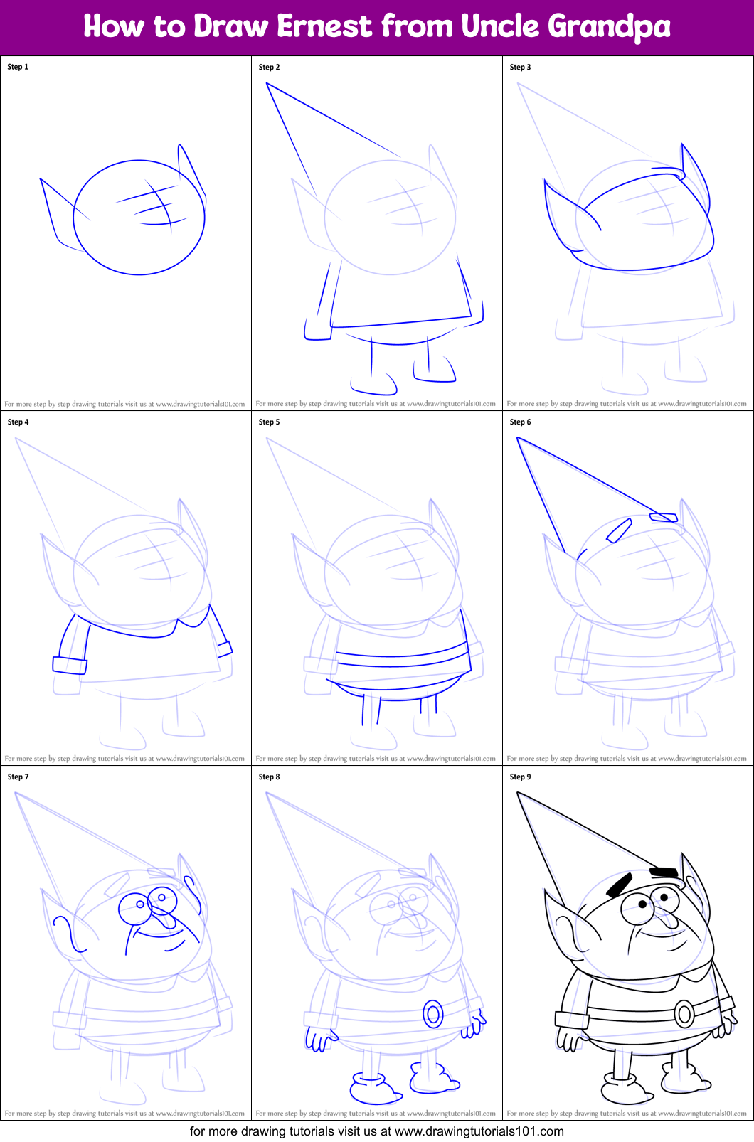 How to Draw Ernest from Uncle Grandpa Printable Step by Step