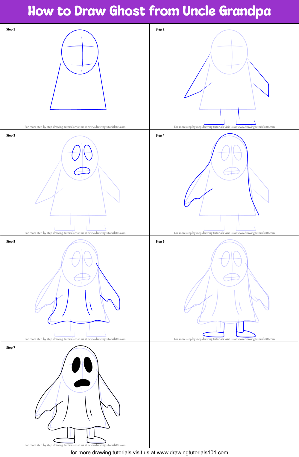 How to Draw Ghost from Uncle Grandpa Printable Step by Step