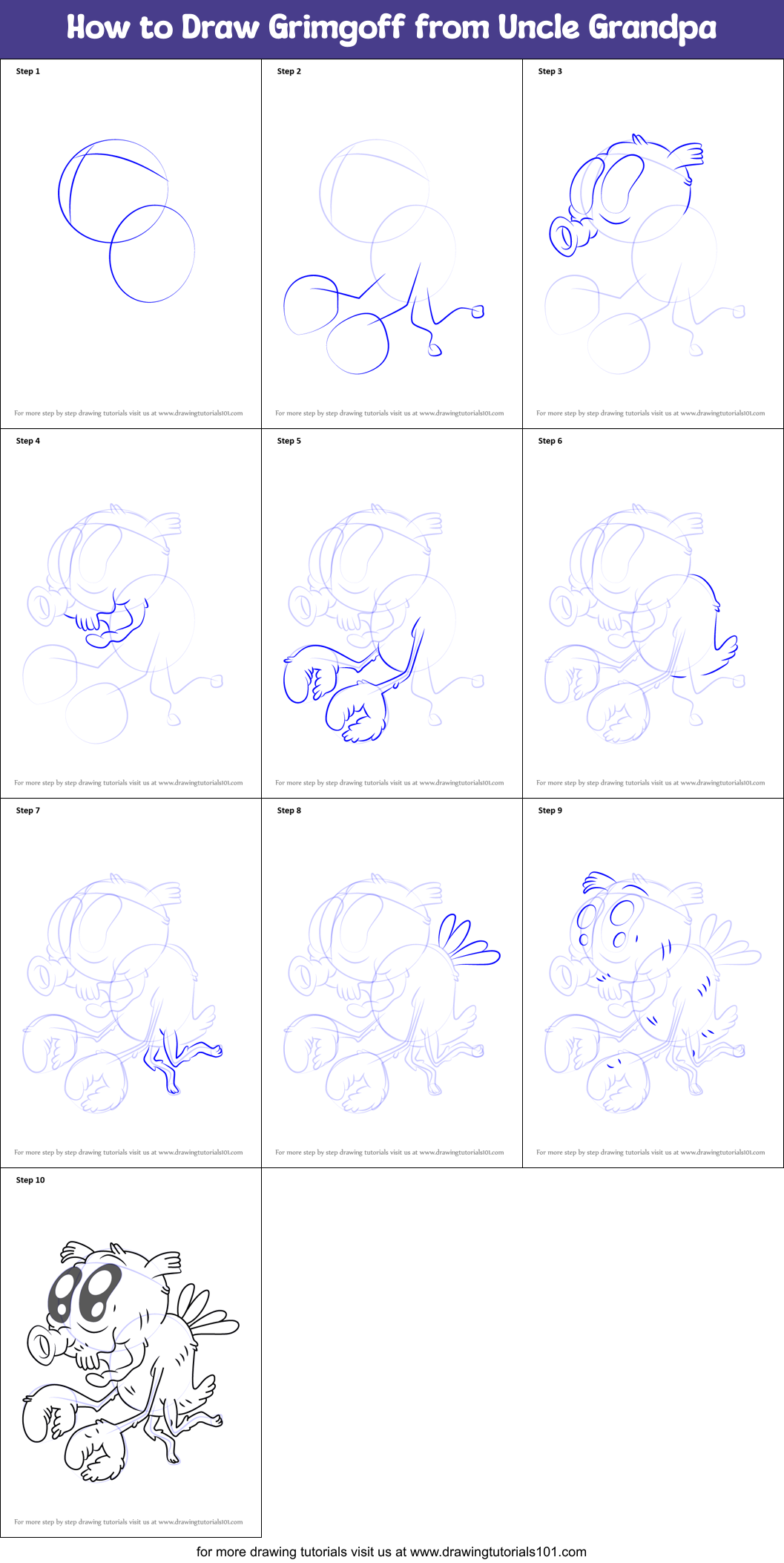 How to Draw Grimgoff from Uncle Grandpa Printable Step by Step
