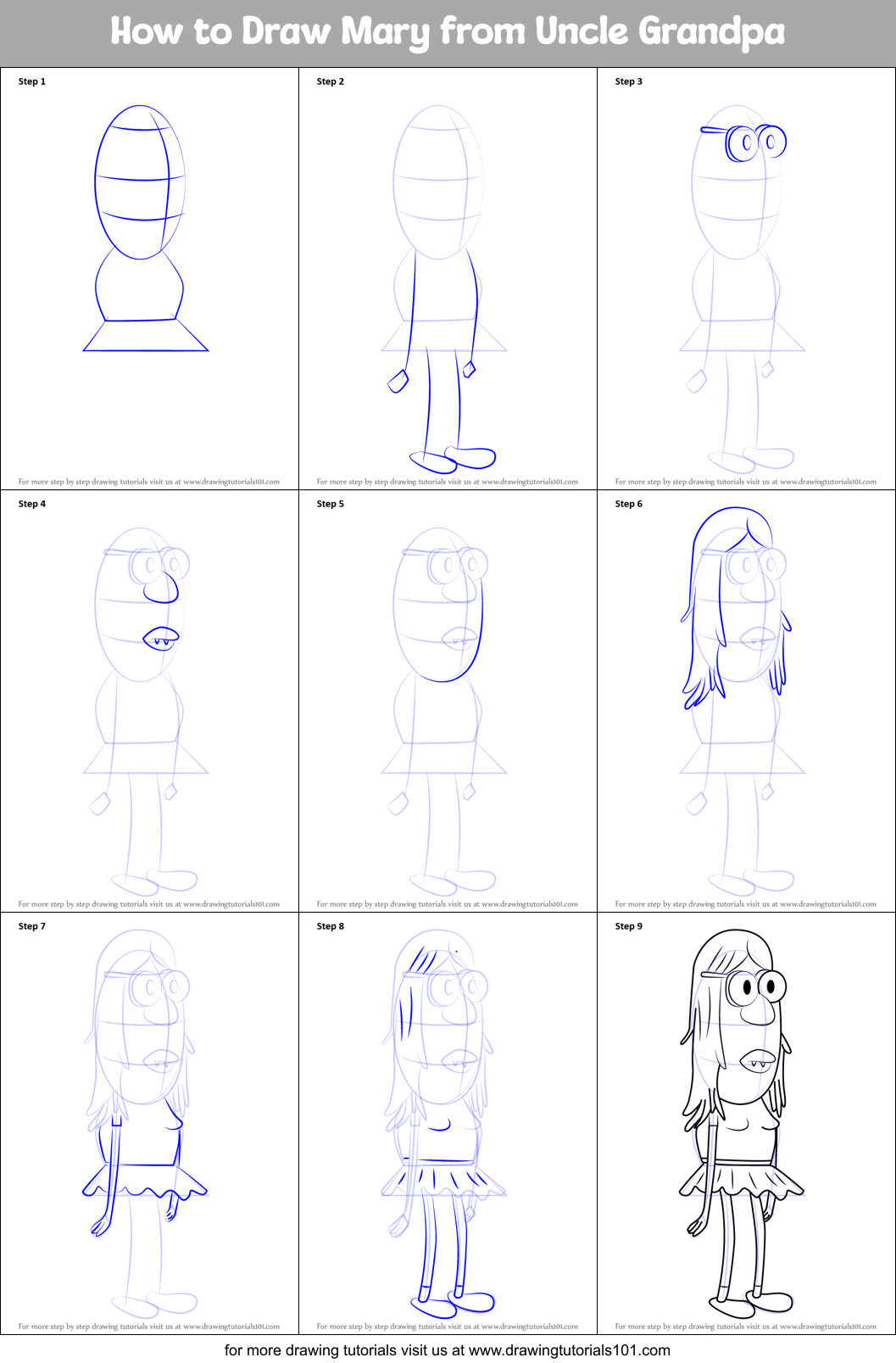 How to Draw Mary from Uncle Grandpa Printable Step by Step