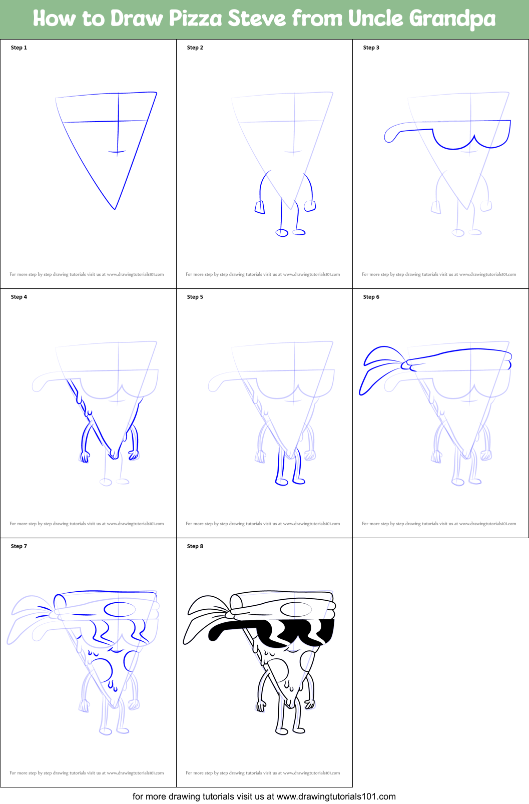 How to Draw Pizza Steve from Uncle Grandpa Printable Step by Step