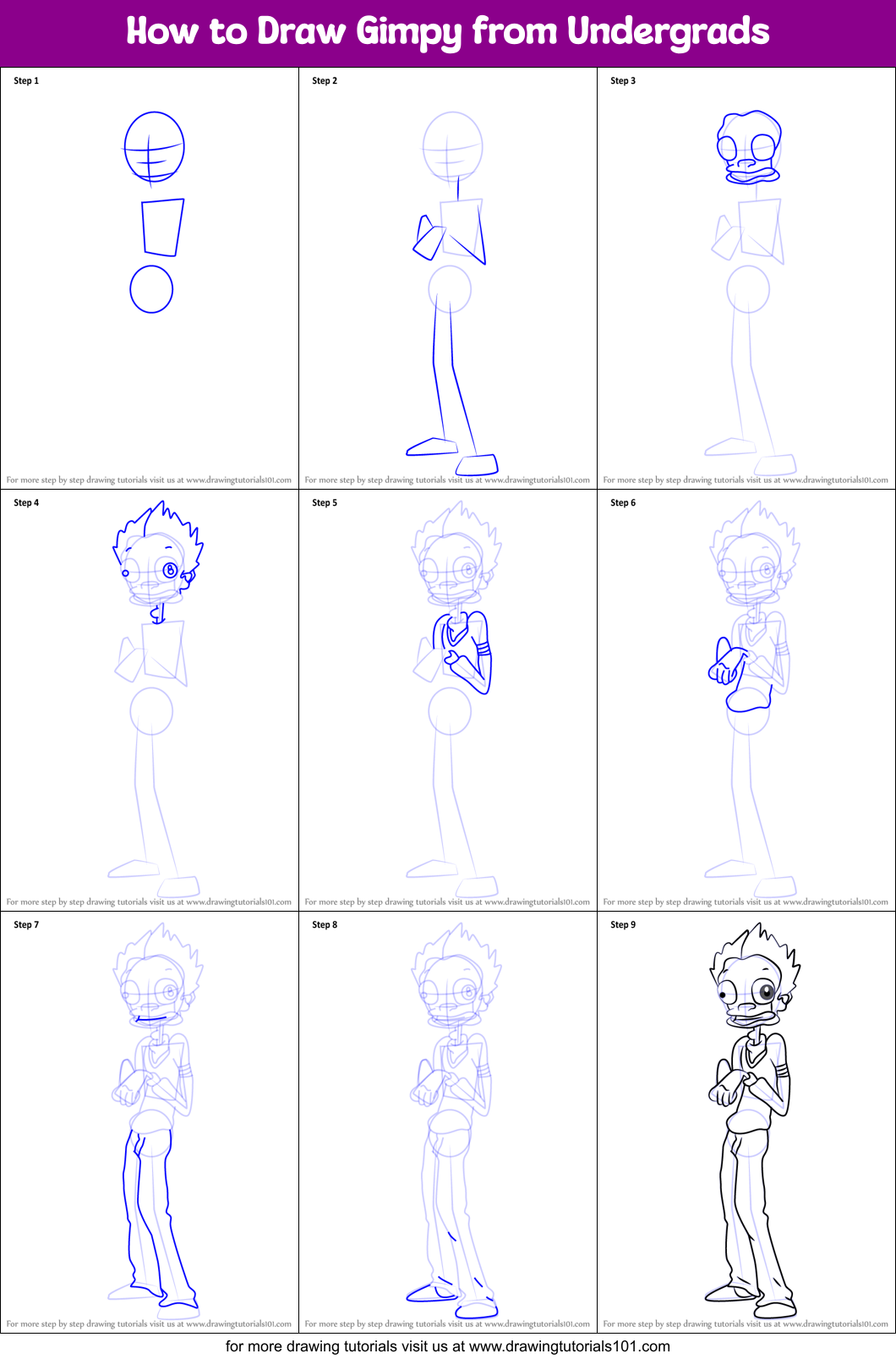 How to Draw Gimpy from Undergrads Printable Step by Step