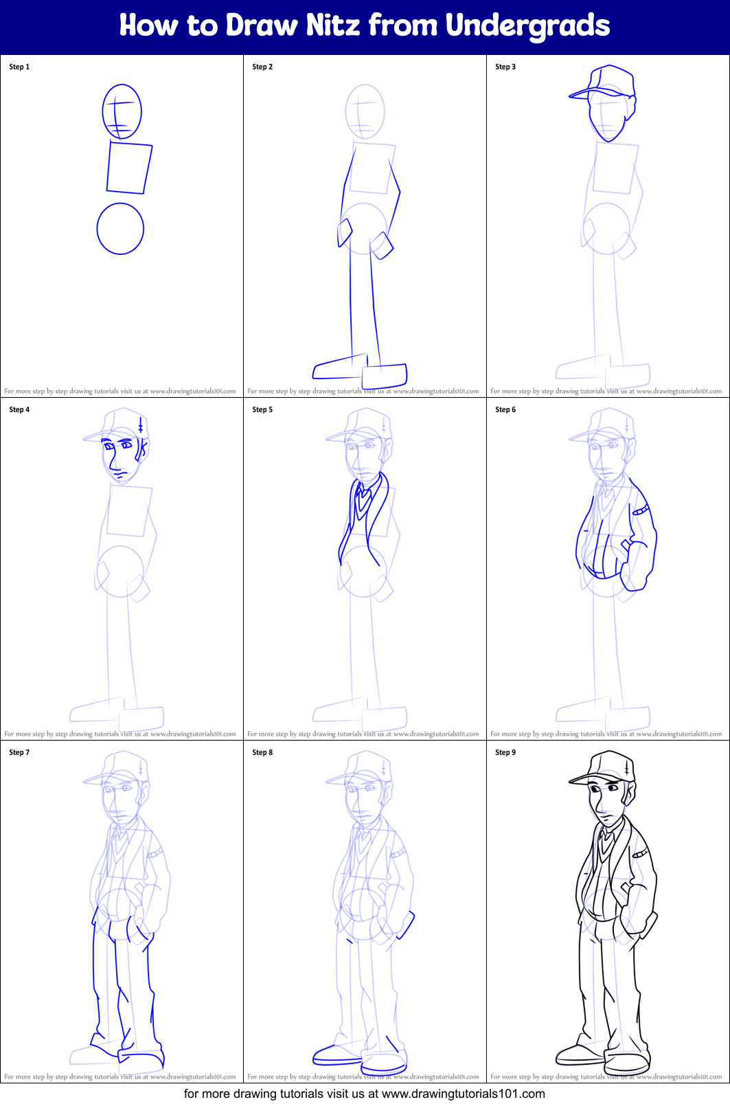 How to Draw Nitz from Undergrads Printable Step by Step