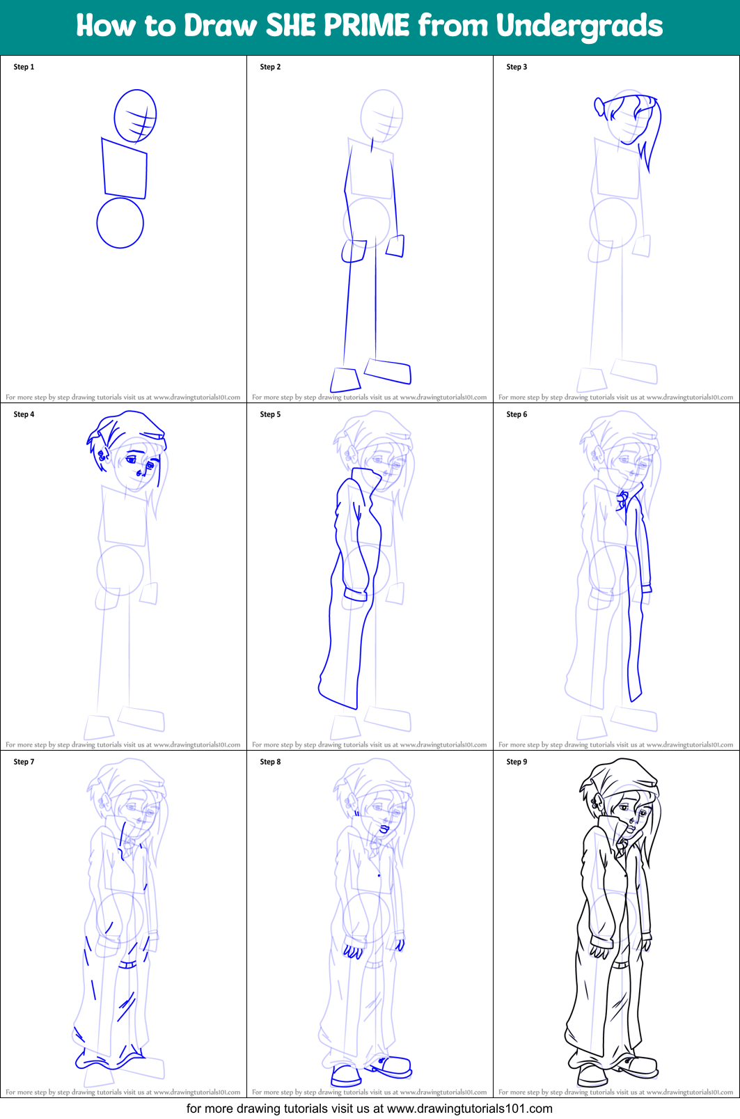 How to Draw SHE PRIME from Undergrads Printable Step by Step